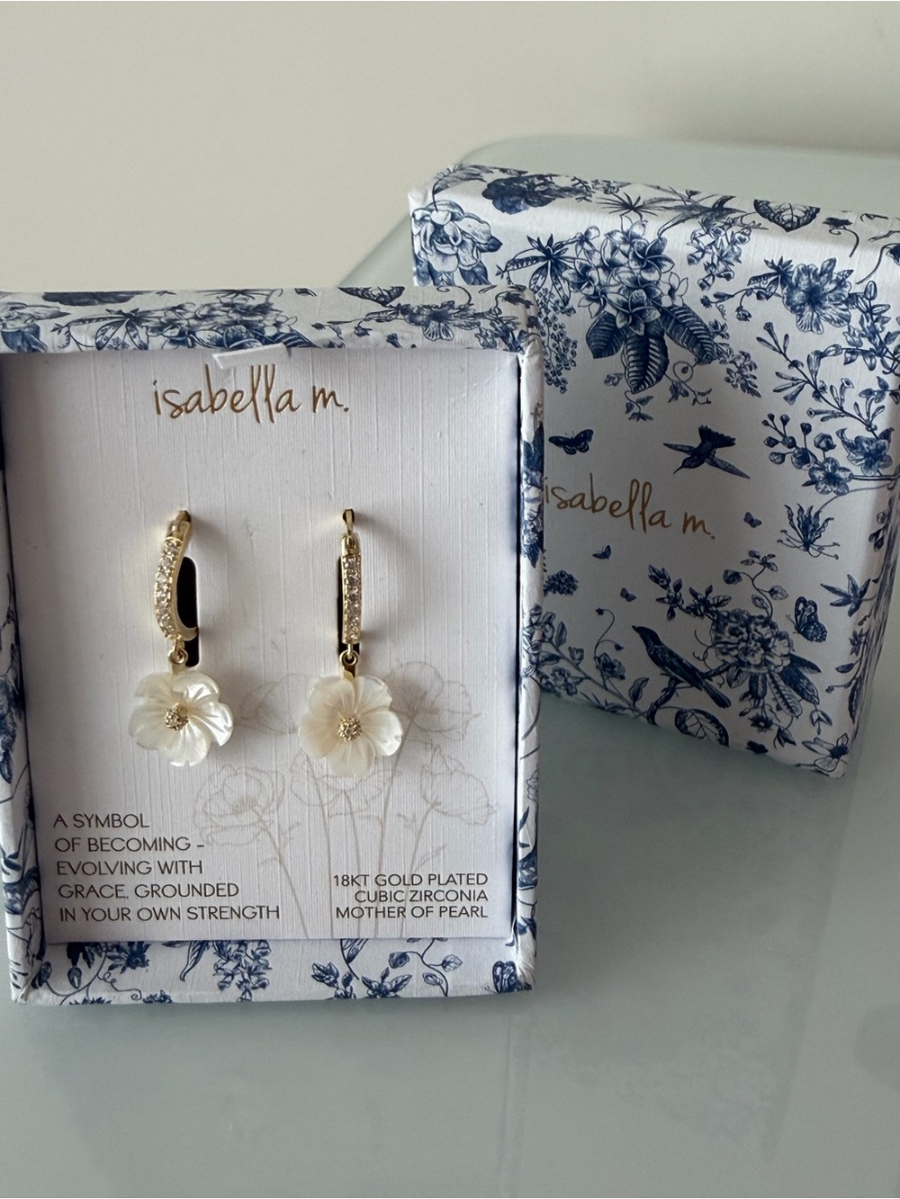 Isabella M Gold-Plated Mother of Pearl Flower charm hoop Earrings